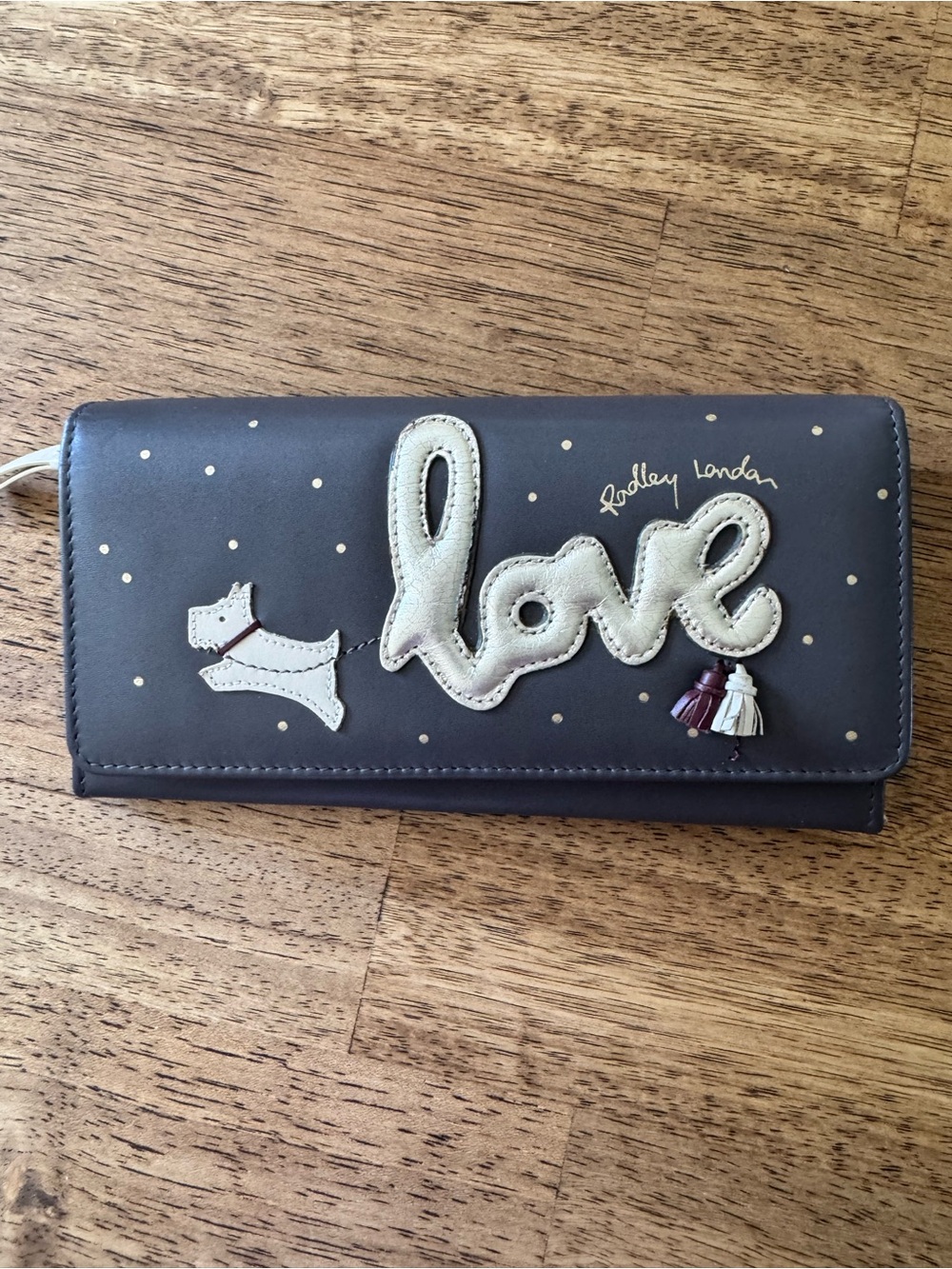 RADLEY LONDON Charcoal Wallet with Cream 'love' Appliqué and Dog Motif